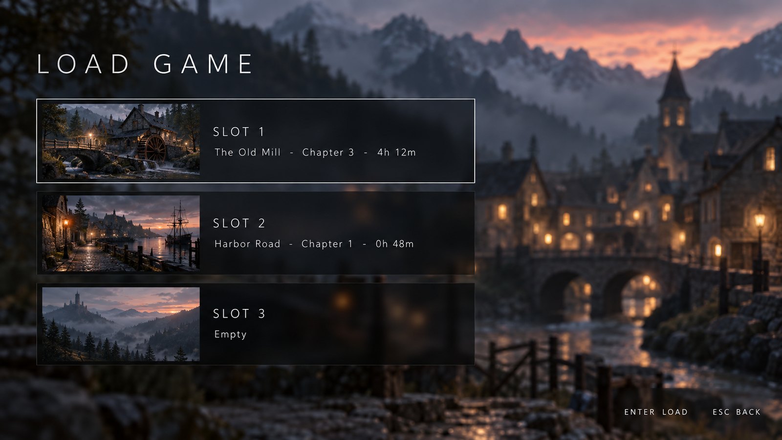 Concept image of a load game screen